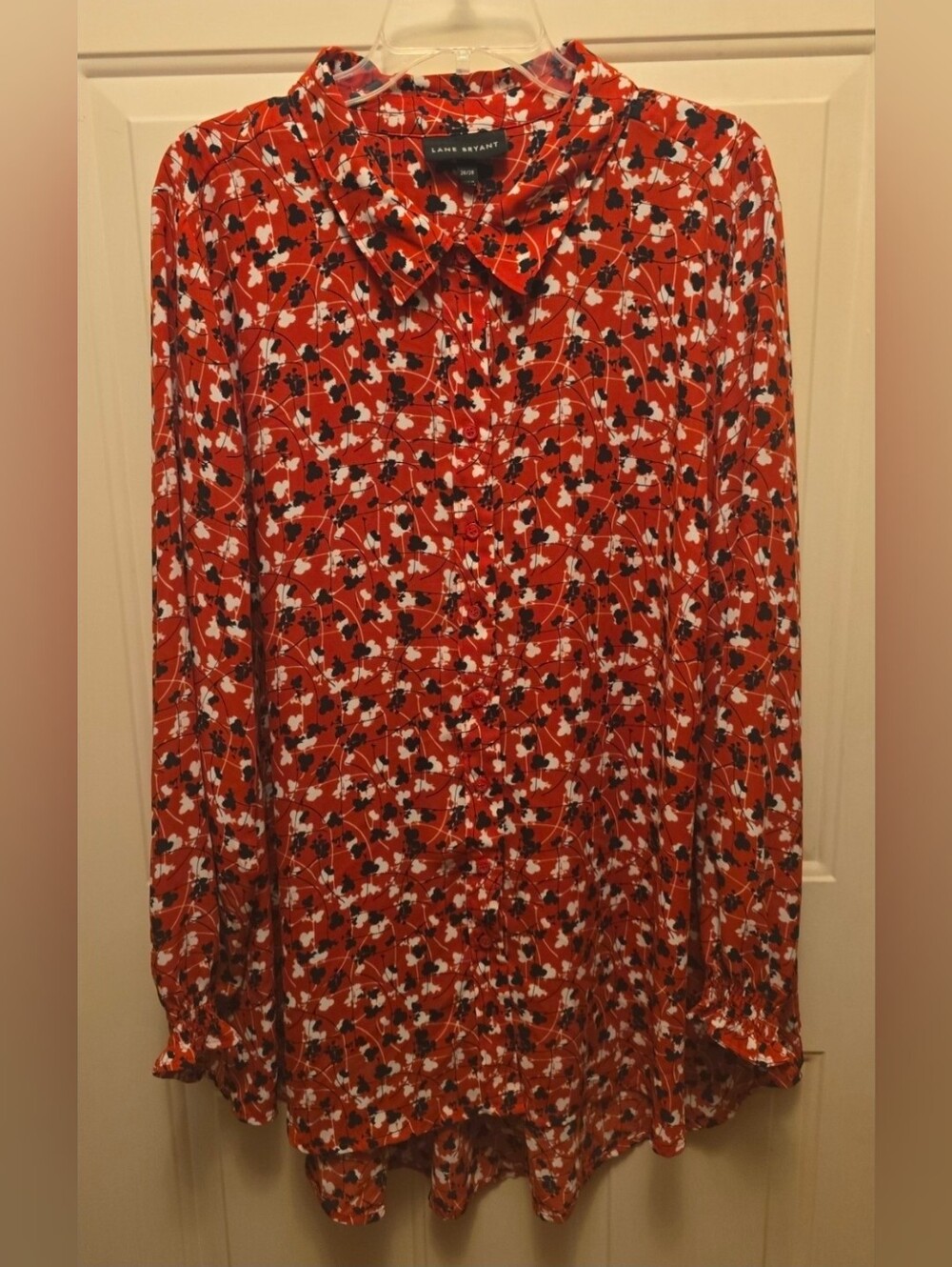 Lane Bryant Red Floral Button-Down Tunic Blouse Size 26/28